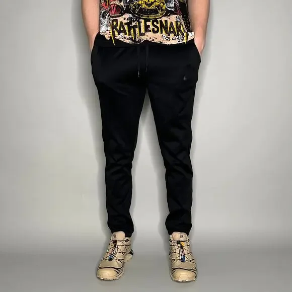 Vintage Y2K Nike Sweatpants Mens S Jet Black Subtle Swoosh Polyester Joggers - Picture 2 of 4